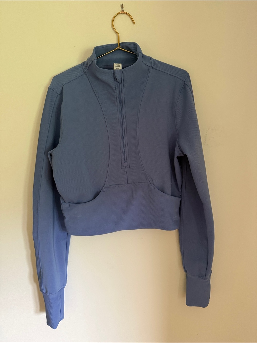 90 Degree By Reflex Blue Cropped Half-Zip Sweatshirt